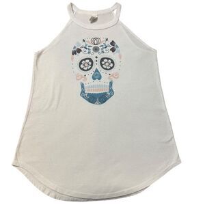 DISTRICT Women's Size SMALL Halloween Tank Top Sugar Skull Tri Rocker Tanktop